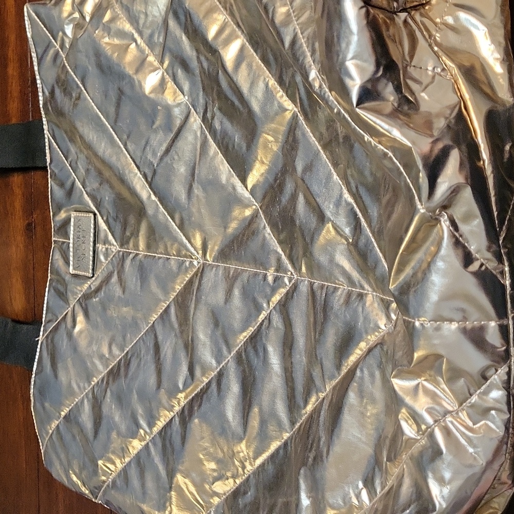 Victoria's Secret Shiny Silver Tote with Black Handles (NEW) - Picture 2 of 6